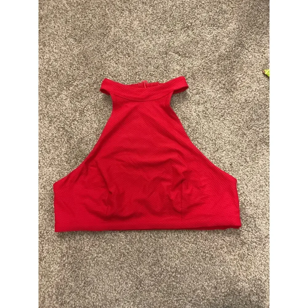 & Other Stories Red High Neck Halter Bikini Top Scandinavian Minimalist, sz 8